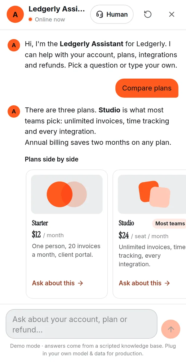 AI assistant widget for any website — phone